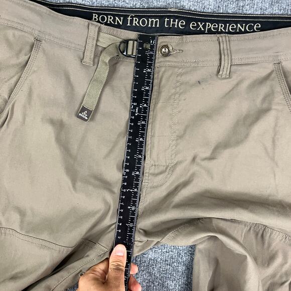 Prana Cargo Pants Mens 40x32 Tan Outdoor Hiking Belted Waist Utility Stretch - Picture 4 of 10